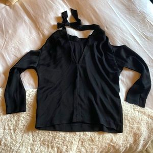 Wilfred Small black blouse with shoulder cut outs and bow tie collar